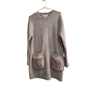 Magaschoni Sz.S, Poly blend Grey Sweater Dress/Tunic  Faux fur pockets